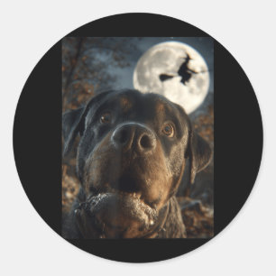Grappige Rottweiler Selfie Volle Maan Vliegende He Ronde Sticker