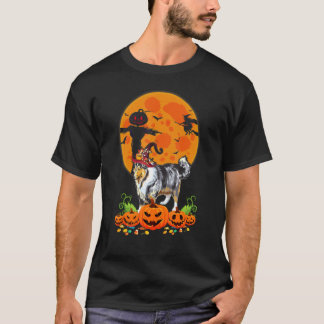 Grappige Rough Collie Hond Heks Pompoen Gelukkig H T-shirt