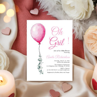 Grappige Roze Ballonnen Baby Meisje Shower Kaart