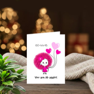 Grappige roze dame met harten Verjaardag Kaart