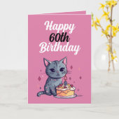 Grappige Roze en Witte Kat Man 60e Verjaardag Kaart (Gele Bloem)
