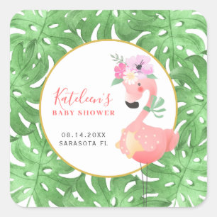 Grappige roze flamingo baby shower blush vierkant vierkante sticker