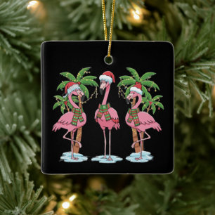 Grappige Roze Flamingo "Dromend van een Roze Kerst Keramisch Ornament