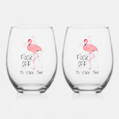 Grappige roze flamingo kudde af wijnglas zonder voet (Achterkant)