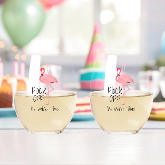 Grappige roze flamingo kudde af wijnglas zonder voet (Insitu (Verjaardag))