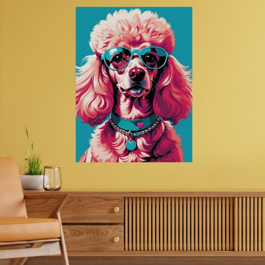 Grappige roze Glam Poodle in tinten Poster (Woonkamer 2)