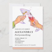 Grappige Roze Gouden Cocktail Champagne 42e verjaa Kaart (Voorkant)