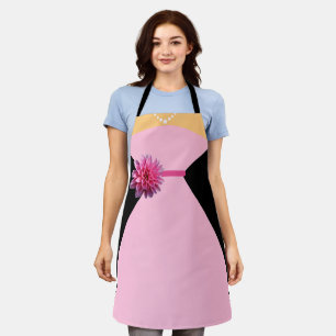Grappige roze jurk met roze bloem schort