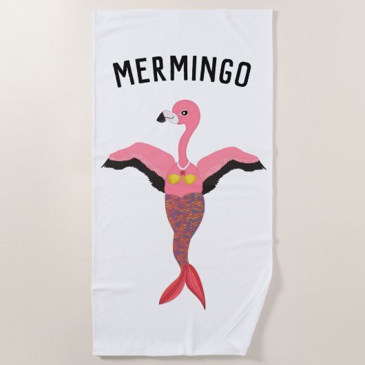 Grappige roze Mermingo Flamingo Mermaid zomer hand Strandlaken (Voorkant)