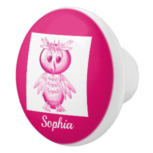 Grappige Roze Uil Persoonlijke kinderen Keramische Knop