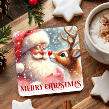 Grappige Rudolph Kerstman Kerst Coaster Waterverf 