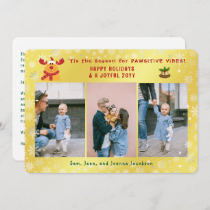 Grappige Rudolph Minimalist Elegant 3 foto's Golde Feestdagenkaart