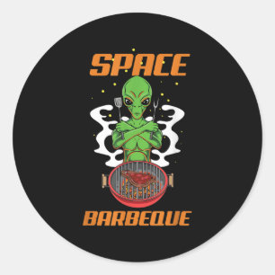 Grappige Ruimte Barbecue Alien Grill Chef BBQ Ronde Sticker