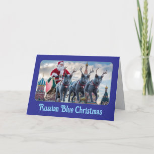 Grappige Russische Blauwe Kat Kerstkaart Feestdagen Kaart