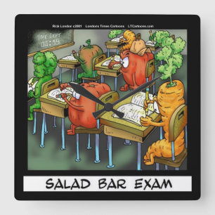 Grappige Saladebar-examen wandklok Vierkante Klok