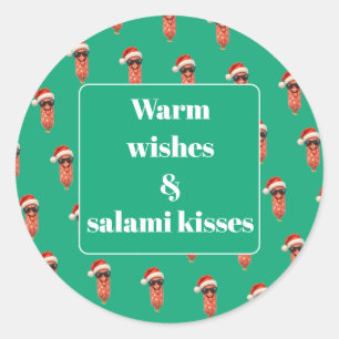 Grappige salami kusjes aperitief Kerstmis Ronde Sticker