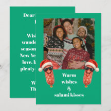 Grappige salami kussen familie foto kerstmis