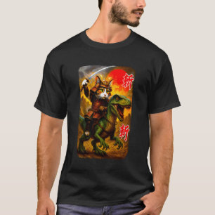 Grappige Samurai Kat die op Dinosaurus rijdt Gesch T-shirt