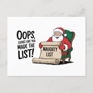 Grappige Santa Claus Naughty List Christmas Design Briefkaart