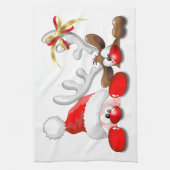 Grappige Santa en Rendier Cartoon keukenhanddoek (Verticaal)