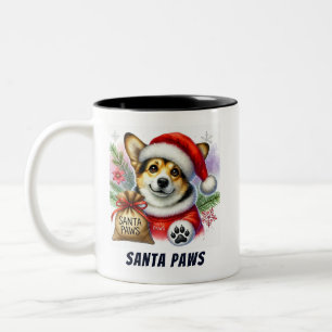 Grappige Santa Paws Schattigee Corgi Dog Tweekleurige Koffiemok