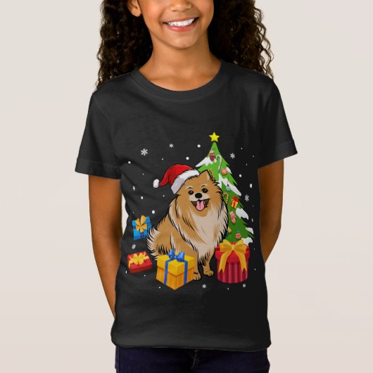 Grappige Santa Pommerse Hond Kerstcadeaus Kerstmis T-shirt (Voorkant)