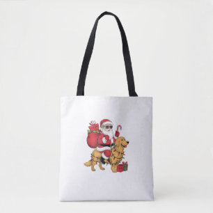 Grappige Santa Riding Golden Retriever Dog Kerstmi Draagtas