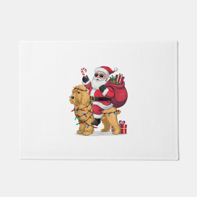 Grappige Santa Riding Goldendoodle Hond Kerstmis Deurmat (Voorkant)