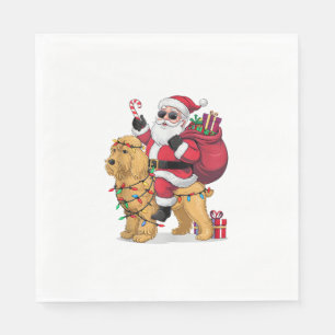 Grappige Santa Riding Goldendoodle Hond Kerstmis Servet