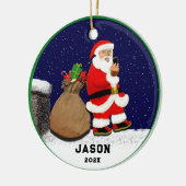 Grappige Santa Selfie Kerstmis Keramisch Ornament (Links)