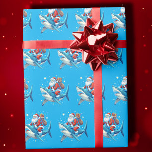 Grappige Santa Shark Gift Wrap   haaienpapier Cadeaupapier