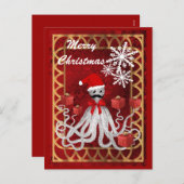Grappige Santa  steampunk kerst octopus Feestdagenkaart (Voorkant / Achterkant)