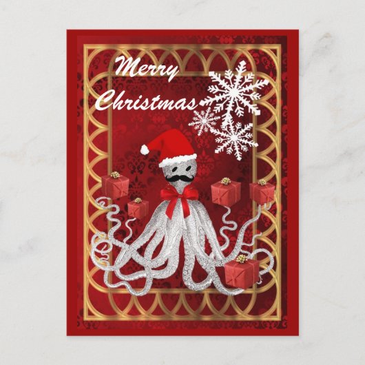 Grappige Santa  steampunk kerst octopus Feestdagenkaart (Voorkant)