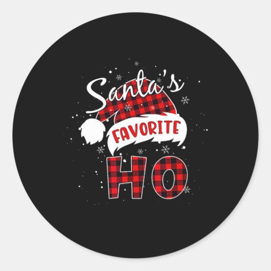 Grappige Santa's Favoriet Ho Kerst Red Plaid Buff Ronde Sticker (Voorkant)