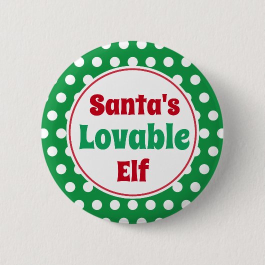 Grappige Santa's Lovable Elf Christmas Button Pin (Voorkant)