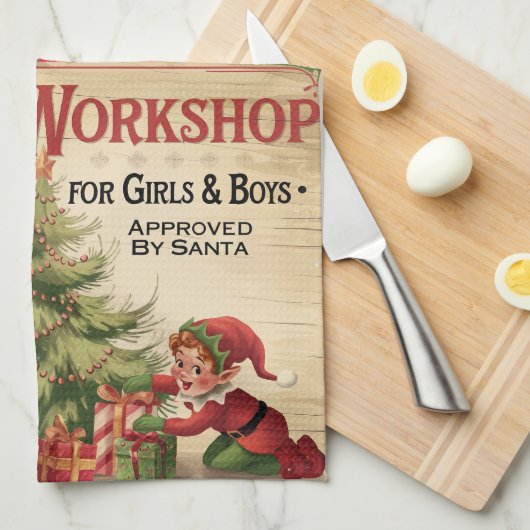 Grappige  Santa's Workshop Theedoek (Quarter Fold)