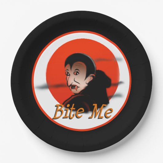 Grappige sarcastische Halloween Vampier zegt bijte Papieren Bordje (Voorkant)