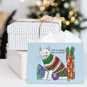 Grappige Sarcastische Lelijke Kersttrui Witte Kat Groot Cadeauzakje