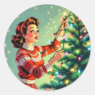 Grappige sarcastische retro kerst humor ronde sticker