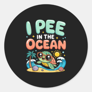 Grappige sarcastische strand kawaii schildpad kind ronde sticker