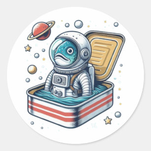 Grappige Sardine-Astronaut Retro Sticker