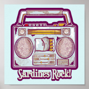 Grappige sardines tin stereo poster