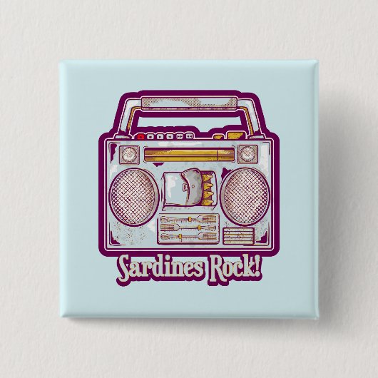 Grappige sardines tin stereo vierkante button 5,1 cm (Voorkant)