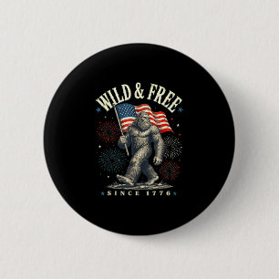 Grappige sasquatch amerikaanse vlag wild en sinds ronde button 5,7 cm