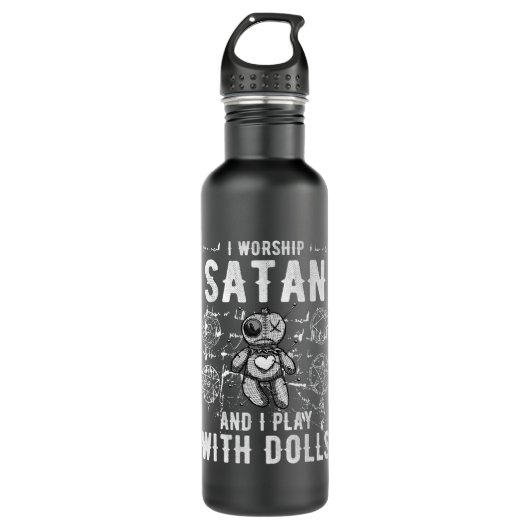 Grappige satanic Ik aanbid satan en ik speel met p Waterfles (Voorkant)