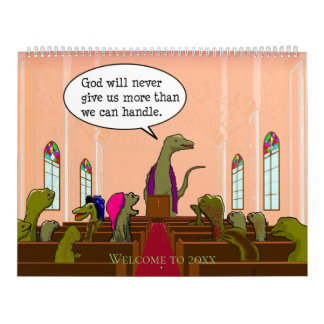 Grappige Satire Dinosaur Cartoon Parodieën op Mens Kalender