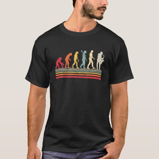 Grappige saxofoon evolutie van Man  Retro Wom T-shirt (Voorkant)
