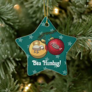 Grappige schaap kerst snoep Baa Humbug Cartoon Keramisch Ornament