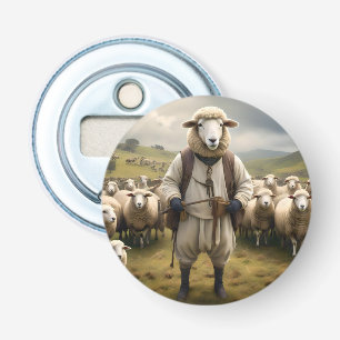 Grappige schaapjes met zijn kudde schapen, button flesopener