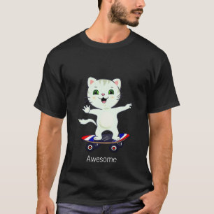 Grappige Schaatsende Gestreepte Kat T-Shirt
